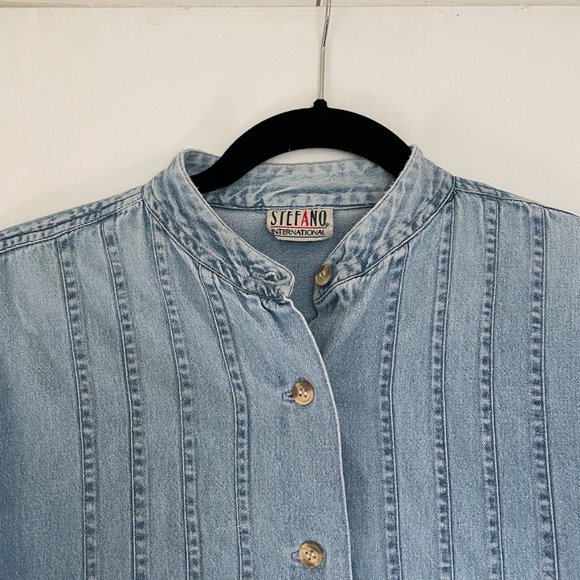 Vintage Denim Pleated Button Up Shirt - Picture 2 of 2
